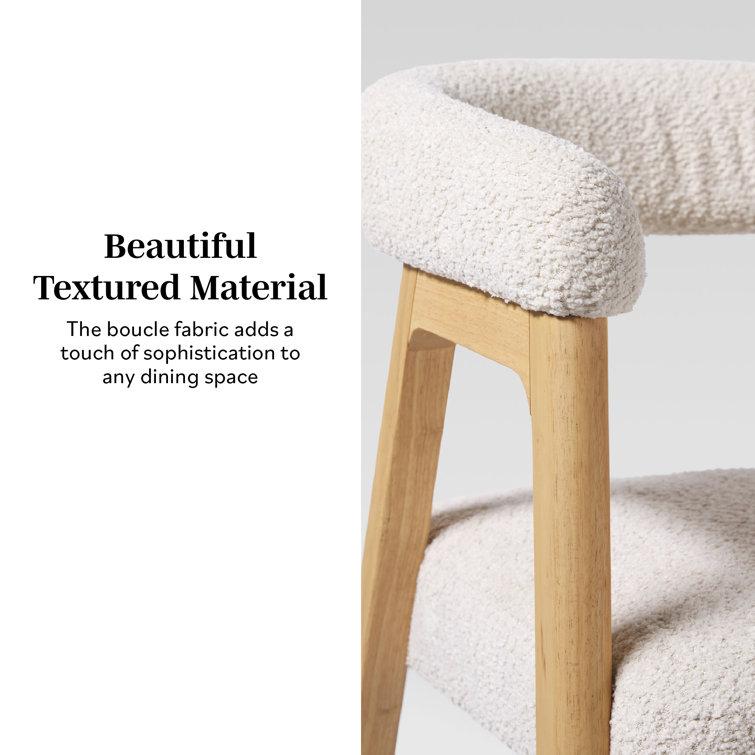 Ivory Boucle Upholstered Modern Curved Dining Chair Set