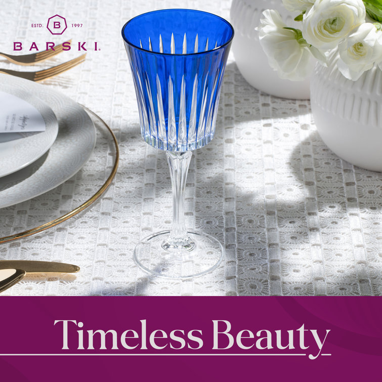 Barski Blue Crystal Wine Goblets Set of 6