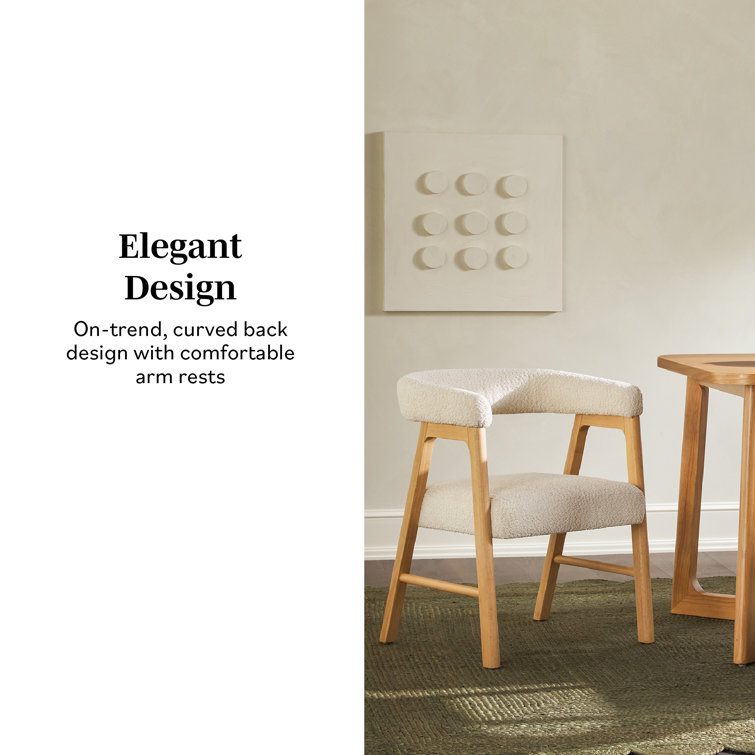 Ivory Boucle Upholstered Modern Curved Dining Chair Set