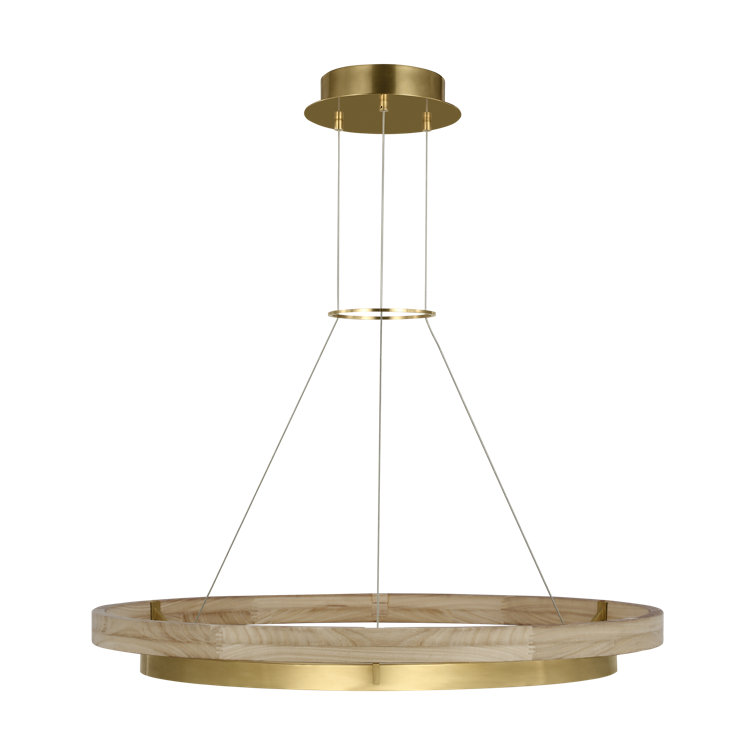 Grace 36" Antique Brass and Oak LED Ring Chandelier