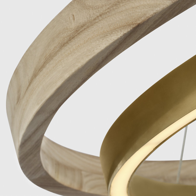 Grace 36" Antique Brass and Oak LED Ring Chandelier