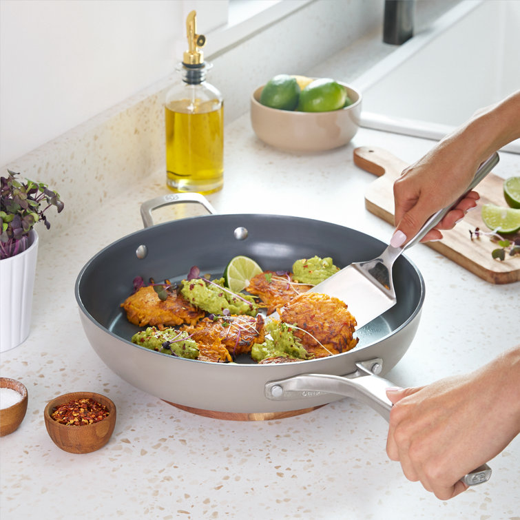 12" Mushroom Gray Aluminum Nonstick Frying Pan with Lid