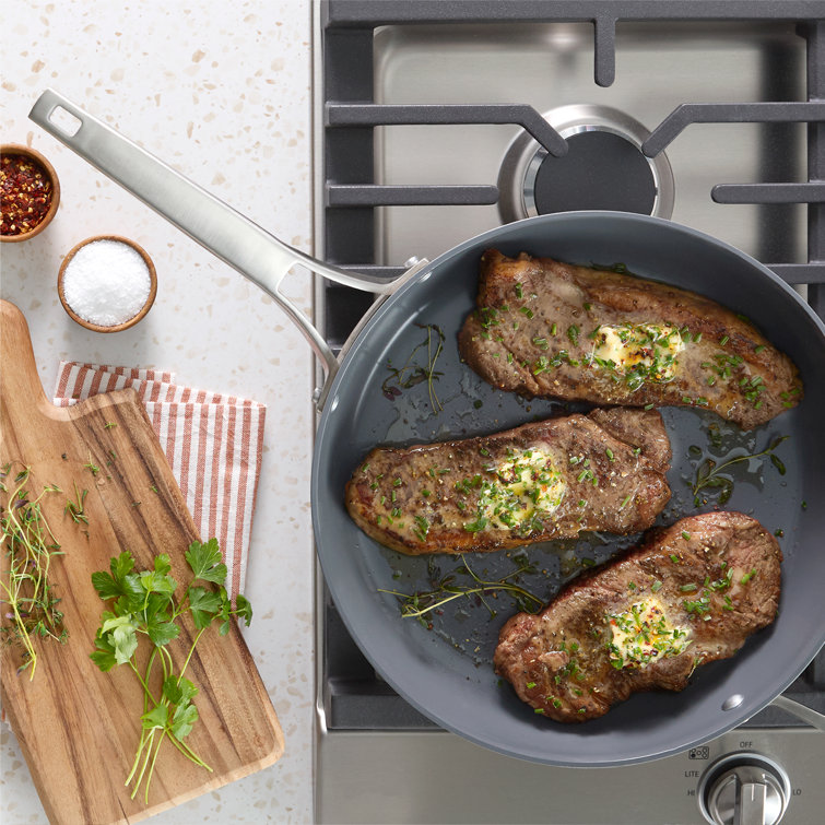 12" Mushroom Gray Aluminum Nonstick Frying Pan with Lid