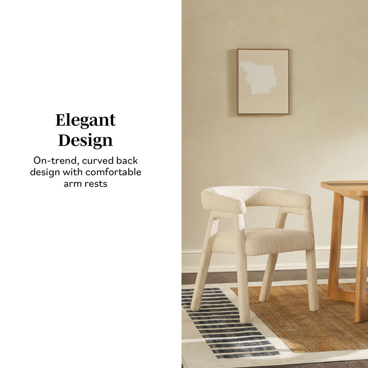 Ivory Boucle Upholstered Arm Chair with Wooden Legs