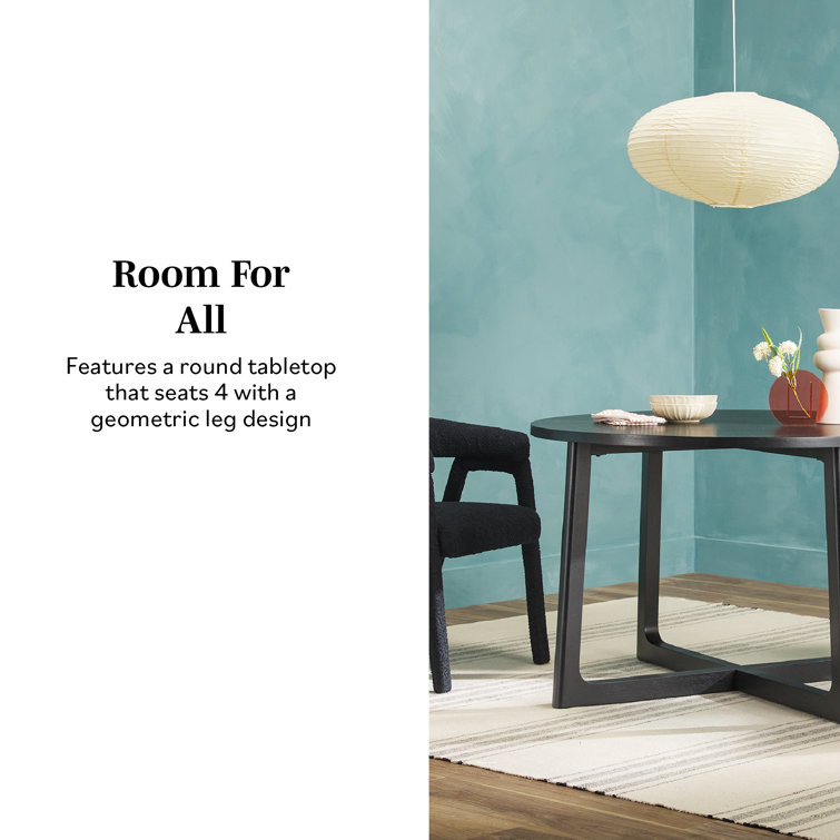 Black Solid Wood Round Dining Table with Geometric Legs