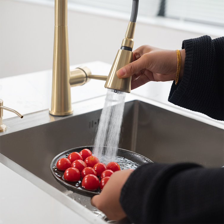 Brushed Gold Single Handle Pull-Down Kitchen Faucet