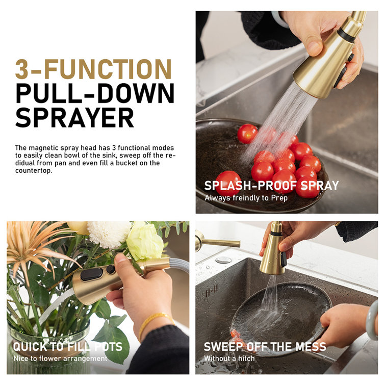 Brushed Gold Single Handle Pull-Down Kitchen Faucet