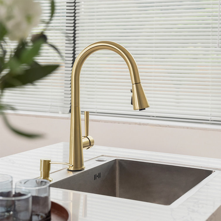 Brushed Gold Single Handle Pull-Down Kitchen Faucet