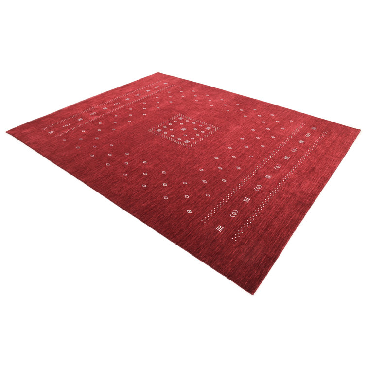 Hand-Knotted Red Wool Geometric 3' x 5' Area Rug