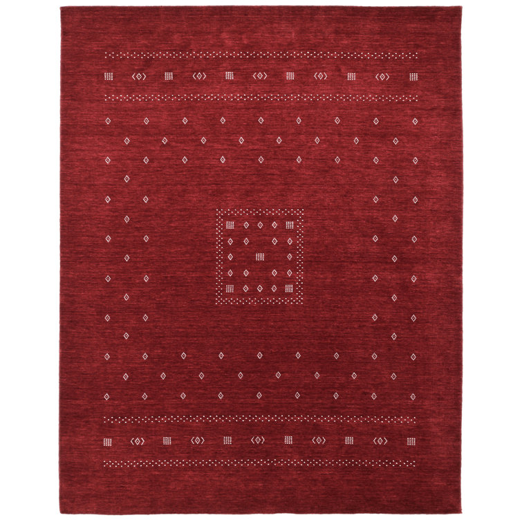 Hand-Knotted Red Wool Geometric 3' x 5' Area Rug
