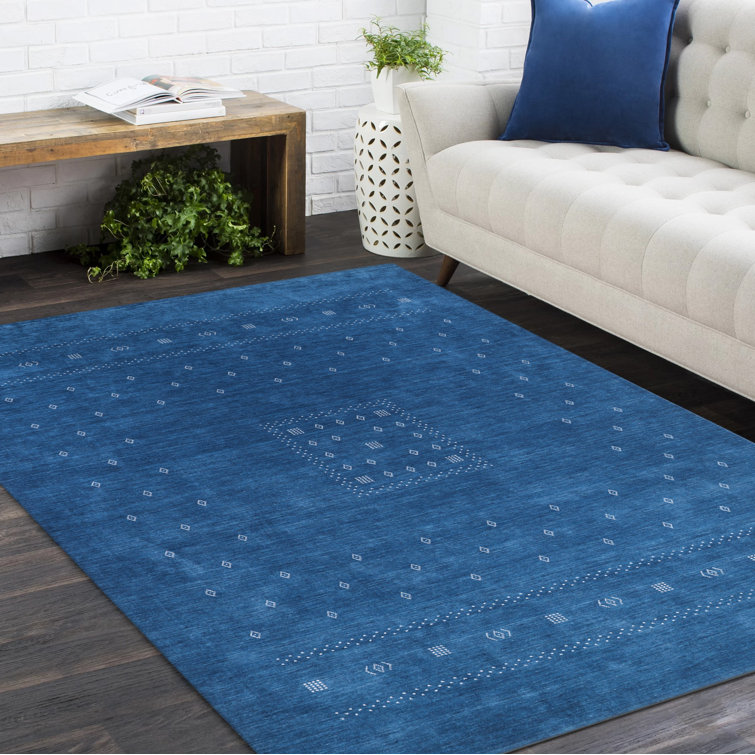 Navy Geometric Hand-Knotted Wool 8' x 10' Rug