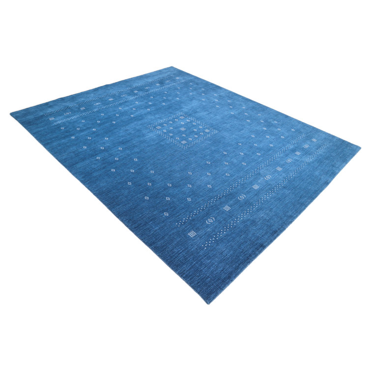 Navy Geometric Hand-Knotted Wool 8' x 10' Rug