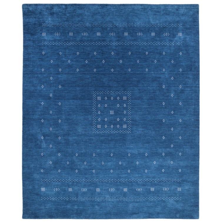 Navy Geometric Hand-Knotted Wool 8' x 10' Rug