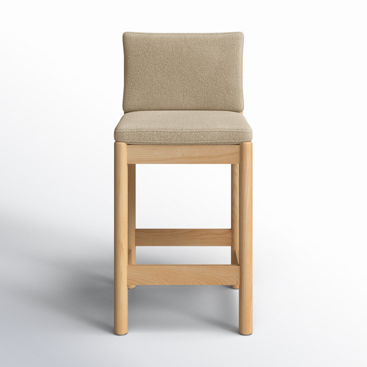 Oatmeal Boucle Upholstered Natural Wood Counter Stool