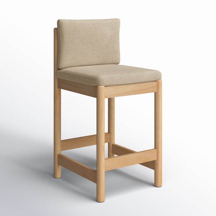 Oatmeal Boucle Upholstered Natural Wood Counter Stool