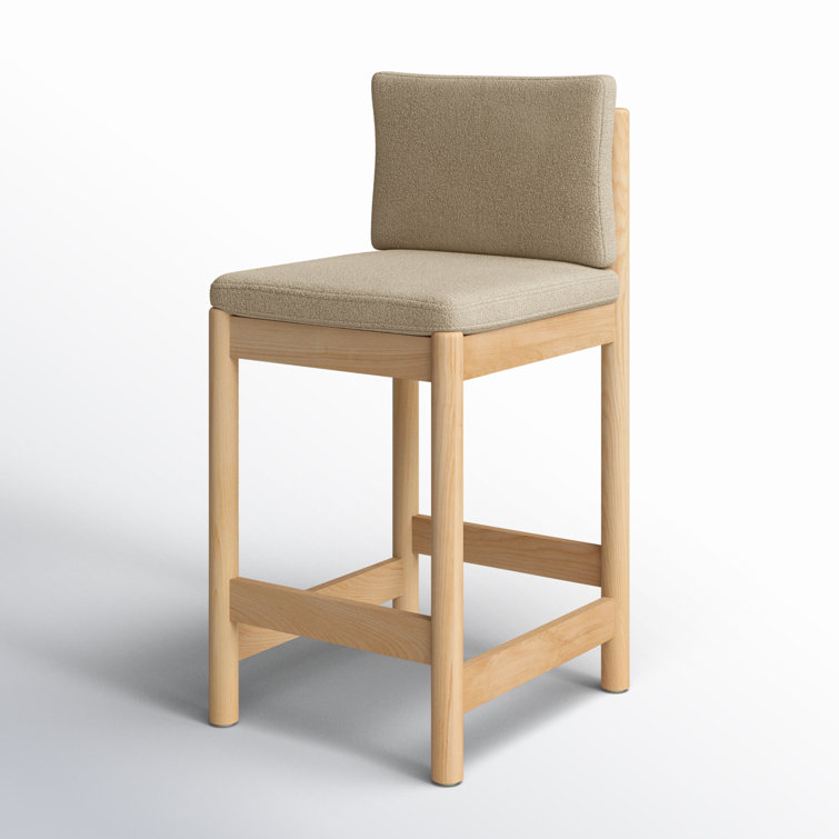 Oatmeal Boucle Upholstered Natural Wood Counter Stool
