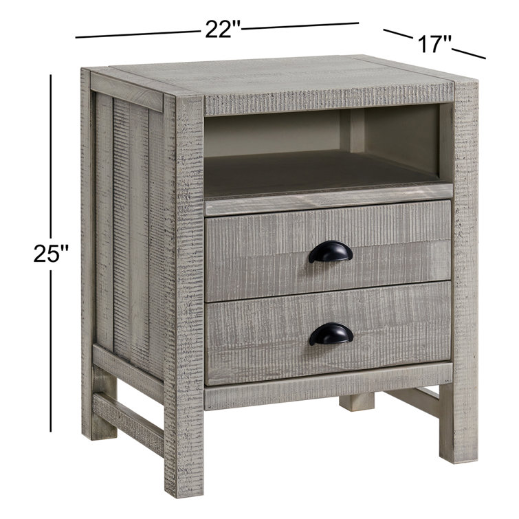 Windsor Driftwood Gray Pine Wood 2-Drawer Nightstand