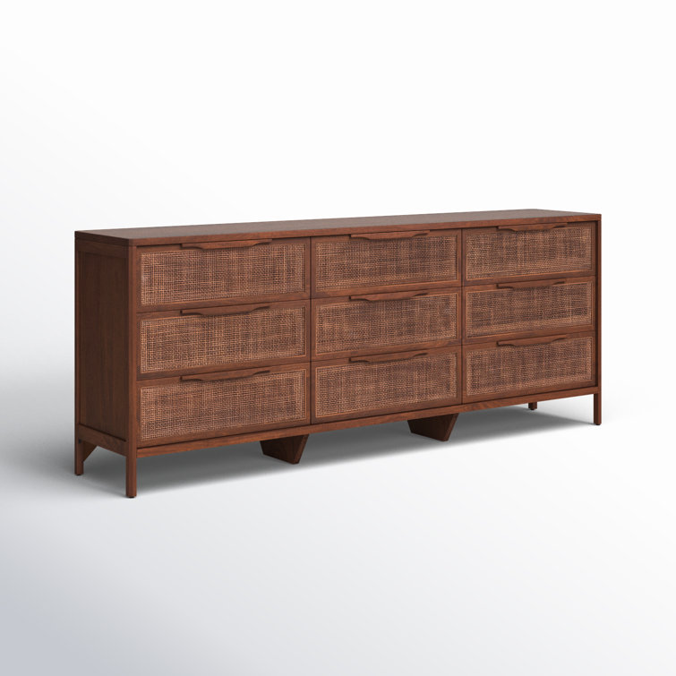 Brown Wash Coastal 9-Drawer Dresser with Cane Front