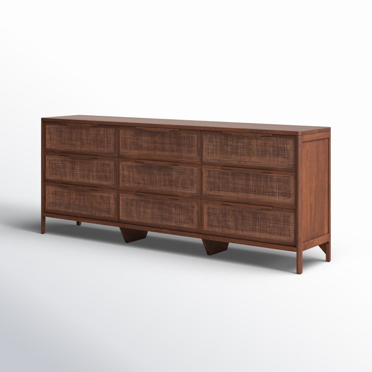 Brown Wash Coastal 9-Drawer Dresser with Cane Front