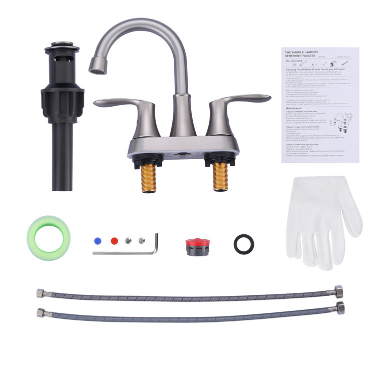 Brushed Nickel 4-Inch Centerset Double Handle High Arc Bathroom Faucet