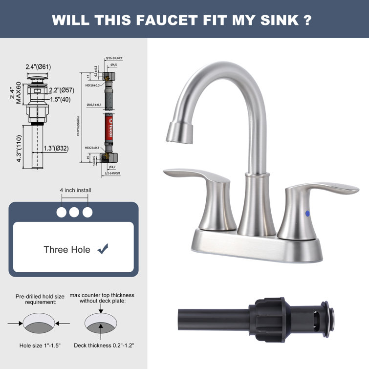 Brushed Nickel 4-Inch Centerset Double Handle High Arc Bathroom Faucet