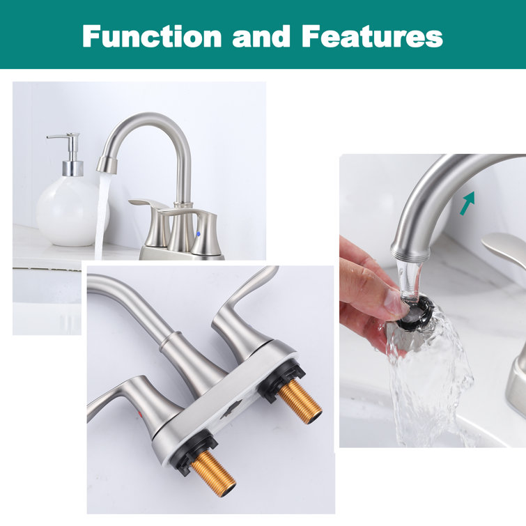 Brushed Nickel 4-Inch Centerset Double Handle High Arc Bathroom Faucet