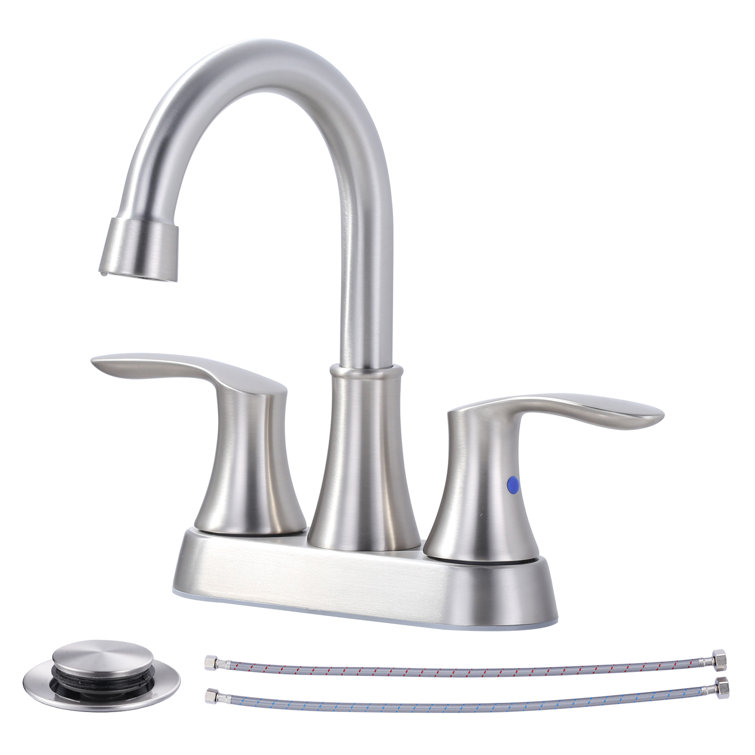 Brushed Nickel 4-Inch Centerset Double Handle High Arc Bathroom Faucet