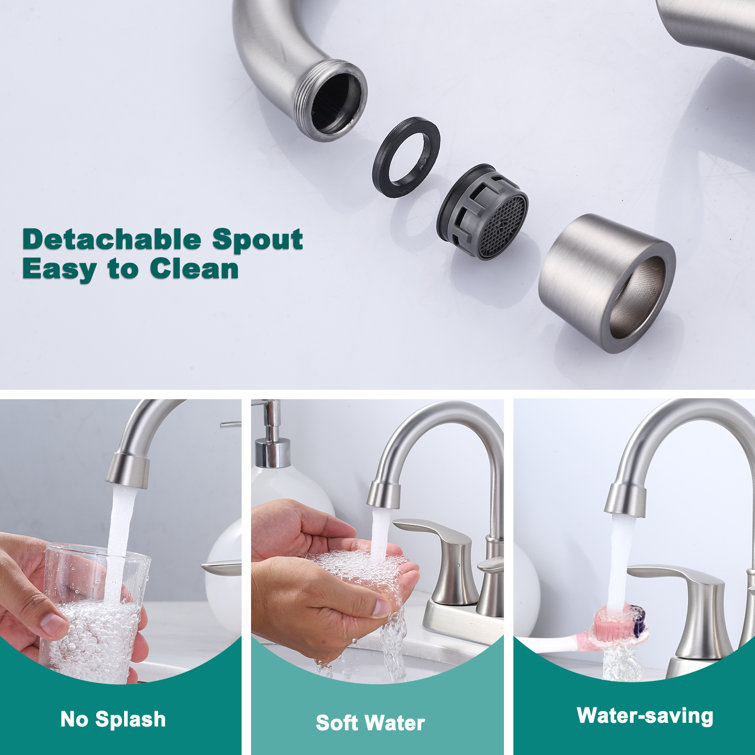 Brushed Nickel 4-Inch Centerset Double Handle High Arc Bathroom Faucet