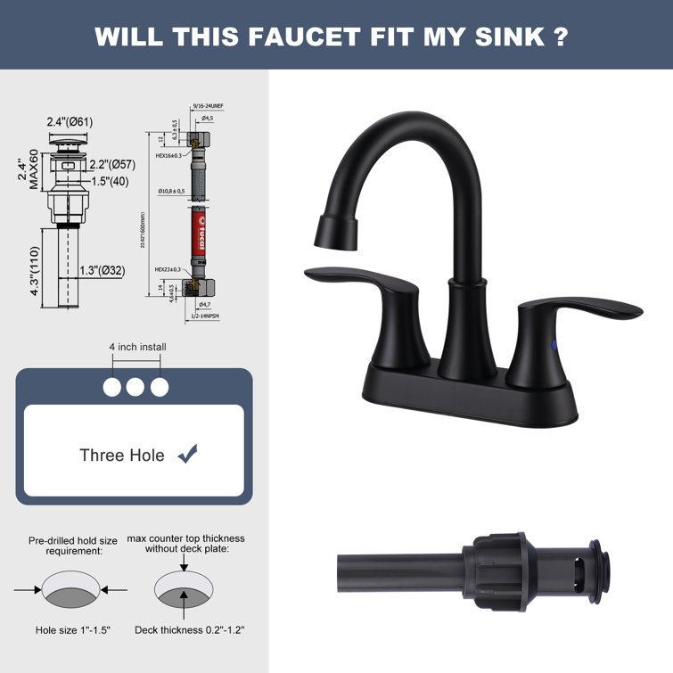 Matte Black 4-Inch Centerset Double Handle High Arc Bathroom Faucet