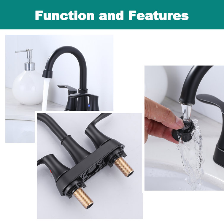 Matte Black 4-Inch Centerset Double Handle High Arc Bathroom Faucet
