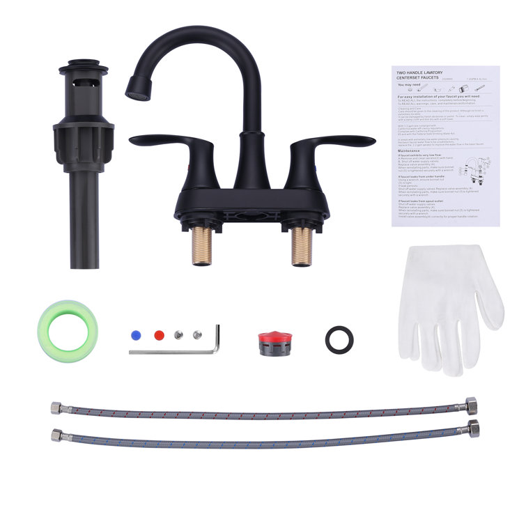 Matte Black 4-Inch Centerset Double Handle High Arc Bathroom Faucet