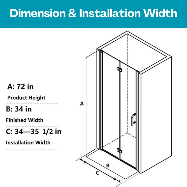 34''-35.5'' Black Aluminum Frameless Bi-Fold Shower Door