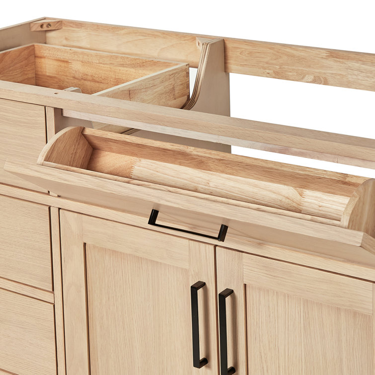 Hepburn 66" Medium Oak Freestanding Bathroom Vanity Base with Black Hardware