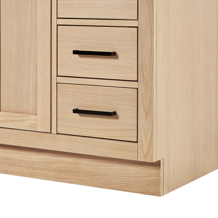 Hepburn 66" Medium Oak Freestanding Bathroom Vanity Base with Black Hardware