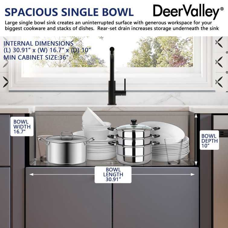 33" Stainless Steel Single Bowl Undermount Workstation Kitchen Sink