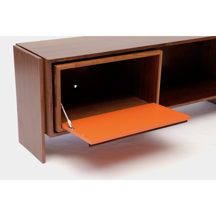 Medium Walnut TV Stand with Orange Door and Cabinet