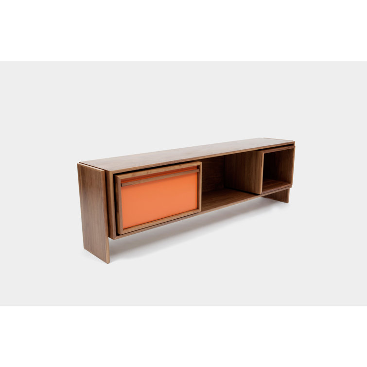 Medium Walnut TV Stand with Orange Door and Cabinet