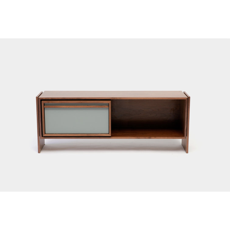 Battleship Grey Walnut Veneer TV Stand with Cabinet