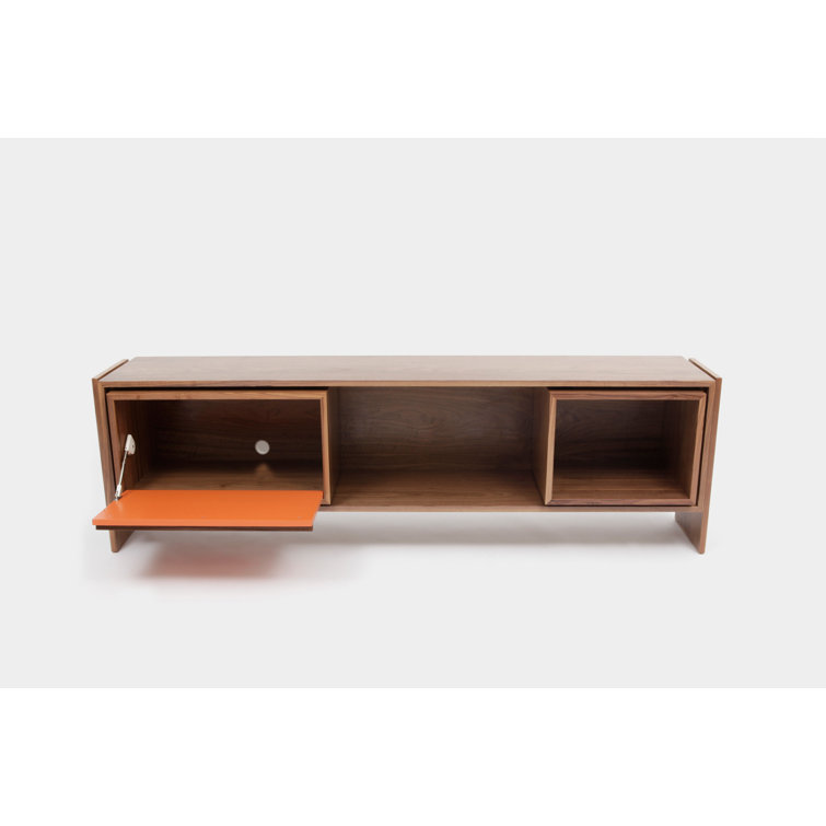 Medium Walnut TV Stand with Orange Door and Cabinet