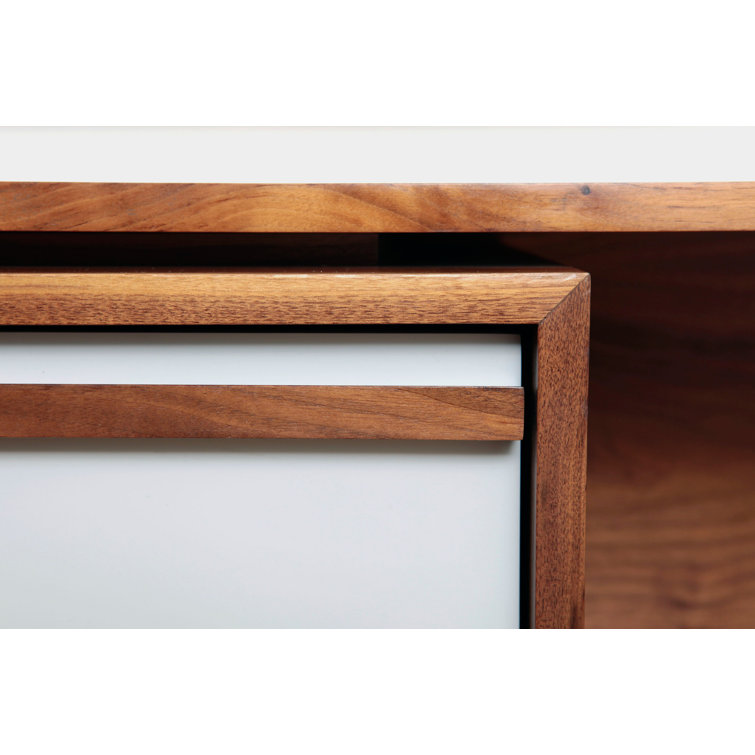 Battleship Grey Walnut Veneer TV Stand with Cabinet