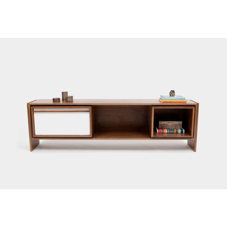 Battleship Grey Walnut Veneer TV Stand with Cabinet