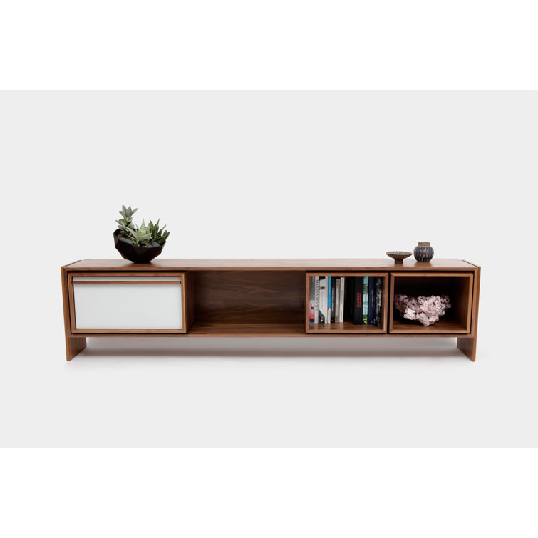 Battleship Grey Walnut Veneer TV Stand with Cabinet
