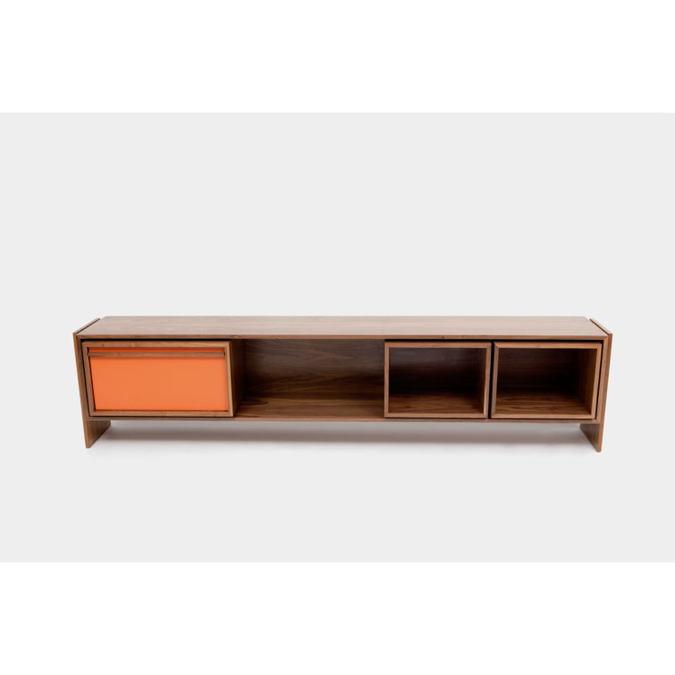 Walnut and Orange Low TV Stand with Cabinet