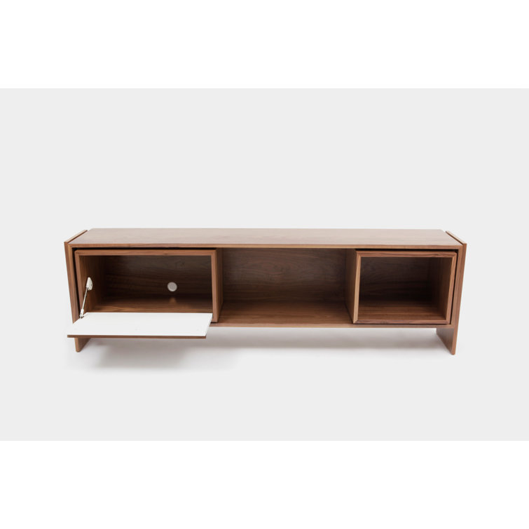 Battleship Grey Walnut Veneer TV Stand with Cabinet