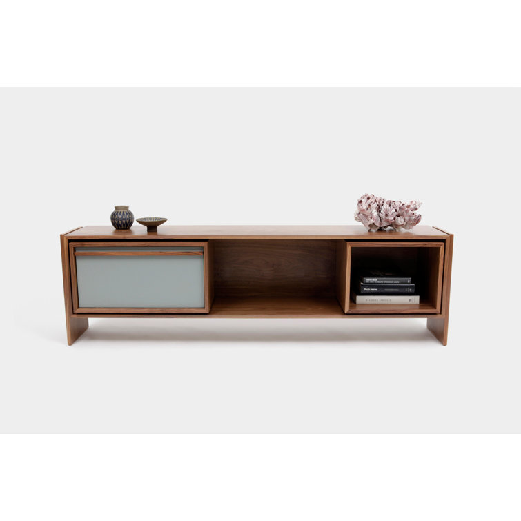 Battleship Grey Walnut Veneer TV Stand with Cabinet