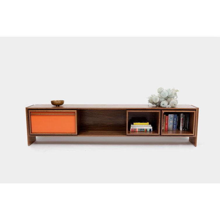 Walnut and Orange Low TV Stand with Cabinet