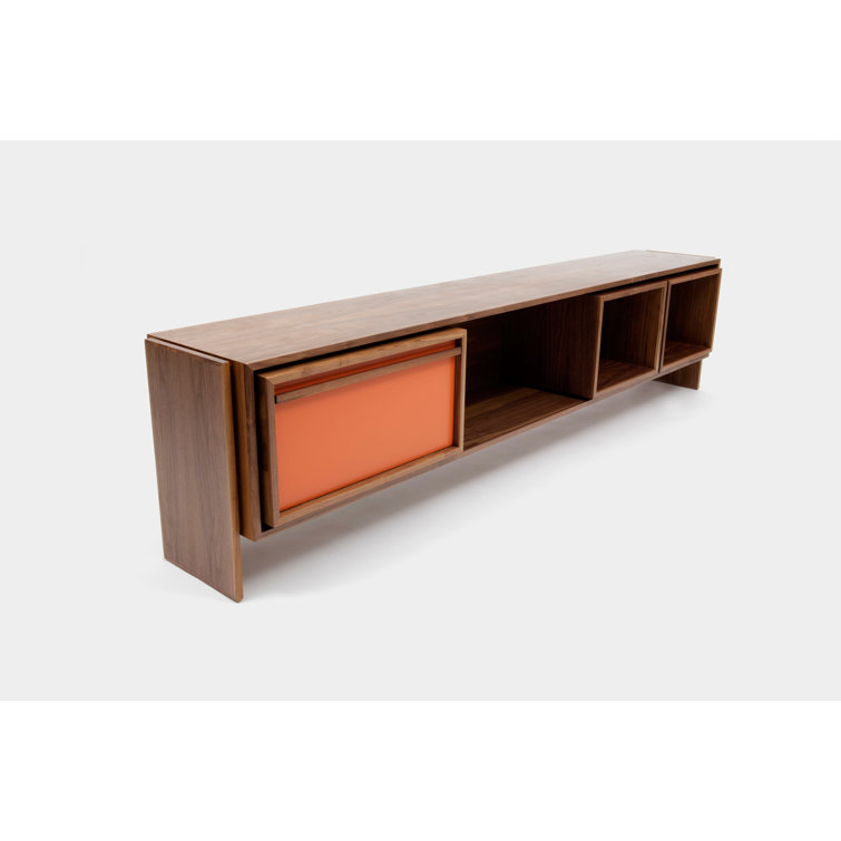 Walnut and Orange Low TV Stand with Cabinet