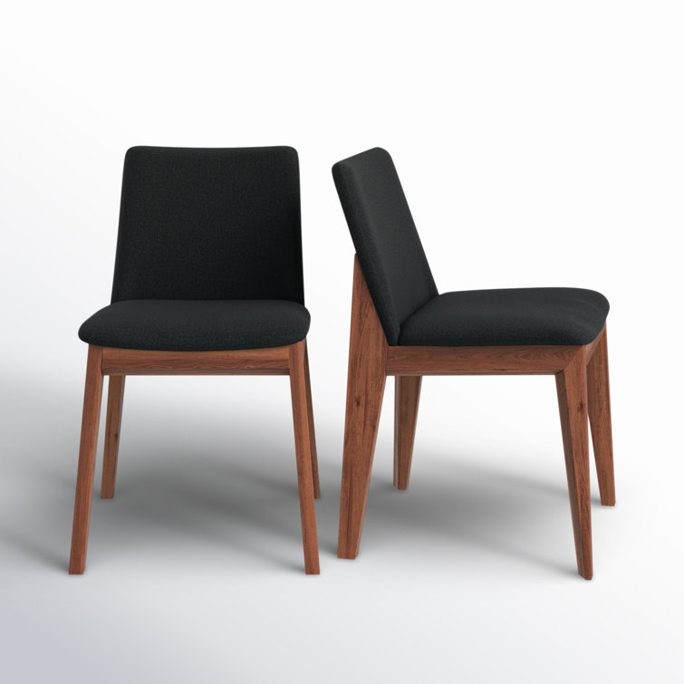 Black Canvas Upholstered Side Chair with Solid Ash Wood Frame