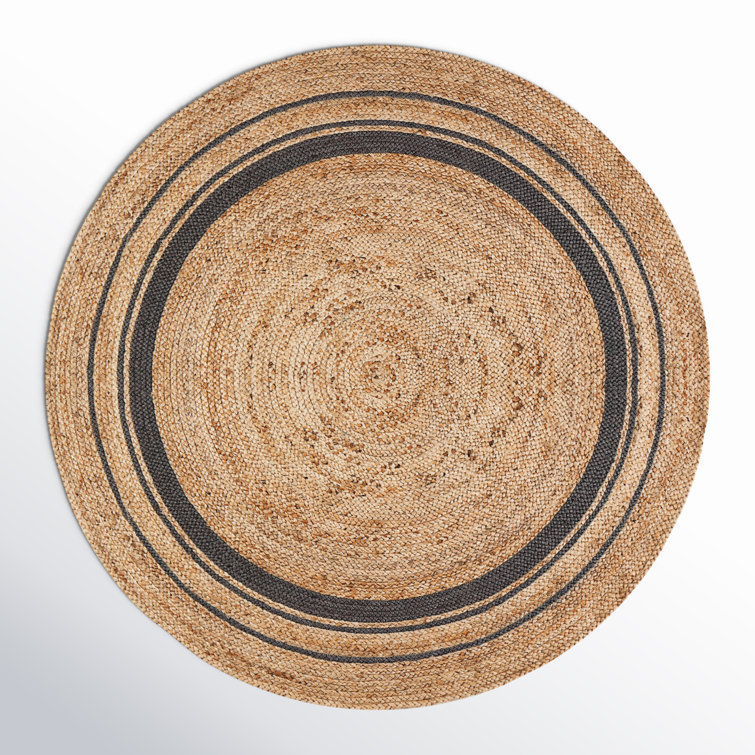 Handmade Braided Round Jute and Sisal Rug with Black Accents