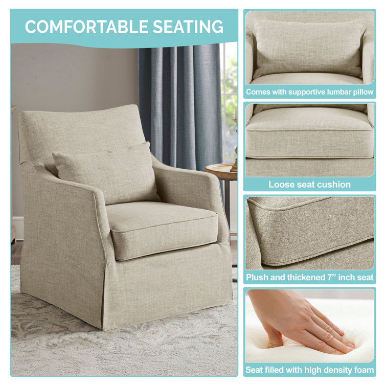 Bedford Farmhouse Light Blue Swivel Accent Chair with Lumbar Support